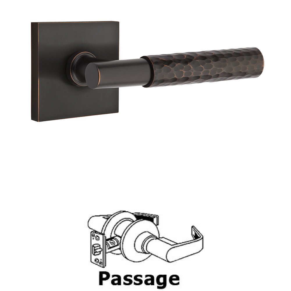 Passage Hammered Lever with T-Bar Stem and Concealed Screws Square Rose in Oil Rubbed Bronze