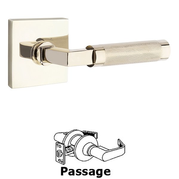 Passage Knurled Lever with L-Square Stem and Concealed Screws Square Rose in Polished Nickel