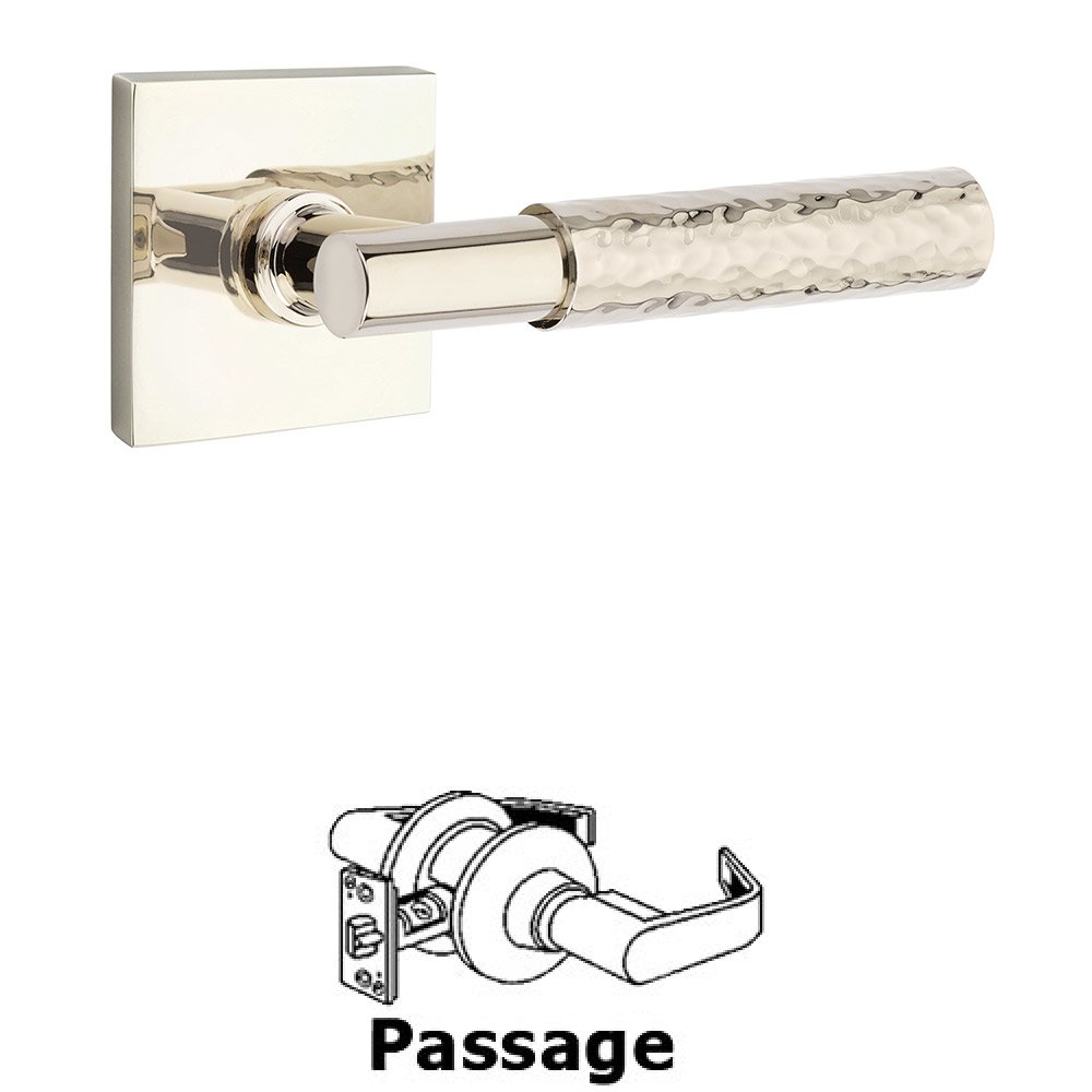Passage Hammered Lever with T-Bar Stem and Concealed Screws Square Rose in Polished Nickel