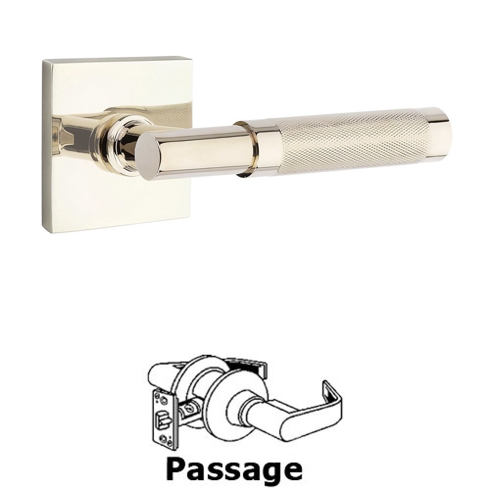 Passage Knurled Lever with T-Bar Stem and Concealed Screws Square Rose in Polished Nickel