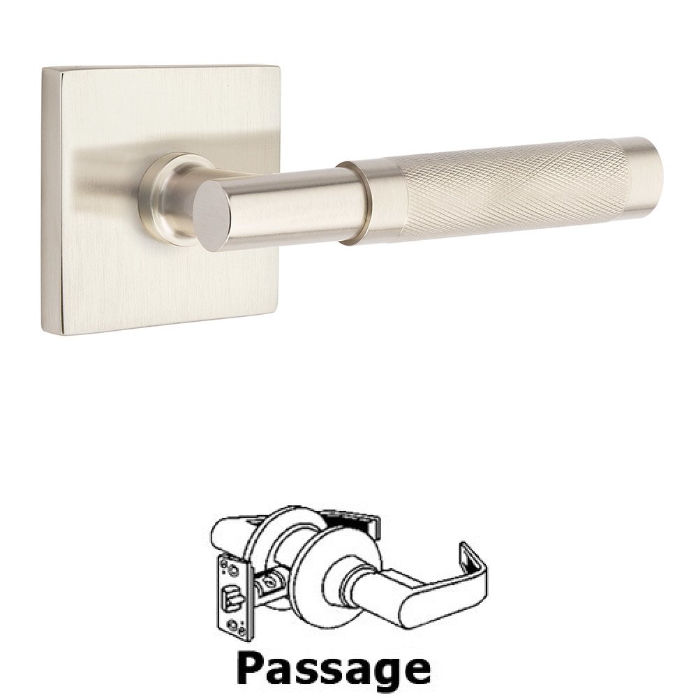 Passage Knurled Lever with T-Bar Stem and Concealed Screws Square Rose in Satin Nickel