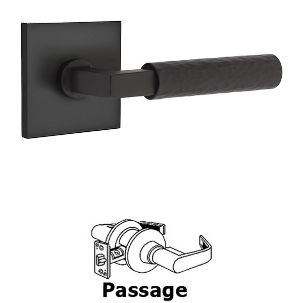 Passage Hammered Lever with L-Square Stem and Concealed Screws Square Rose in Flat Black