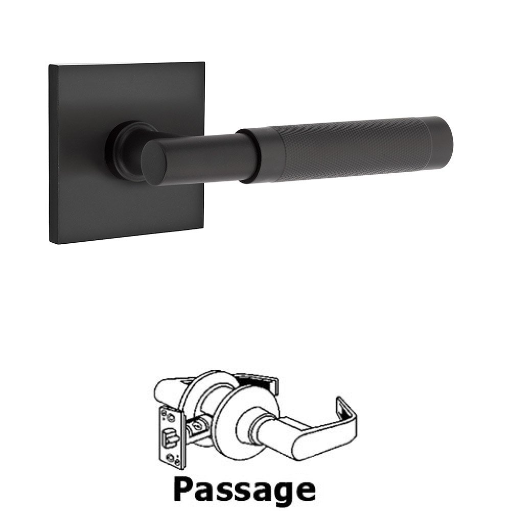 Passage Knurled Lever with T-Bar Stem and Concealed Screws Square Rose in Flat Black