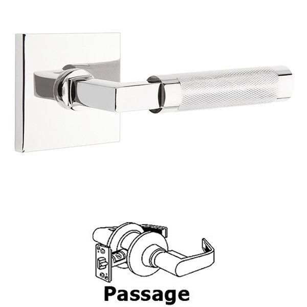 Passage Knurled Lever with L-Square Stem and Concealed Screws Square Rose in Polished Chrome