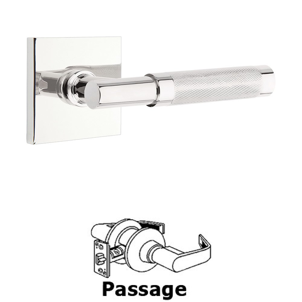 Passage Knurled Lever with T-Bar Stem and Concealed Screws Square Rose in Polished Chrome