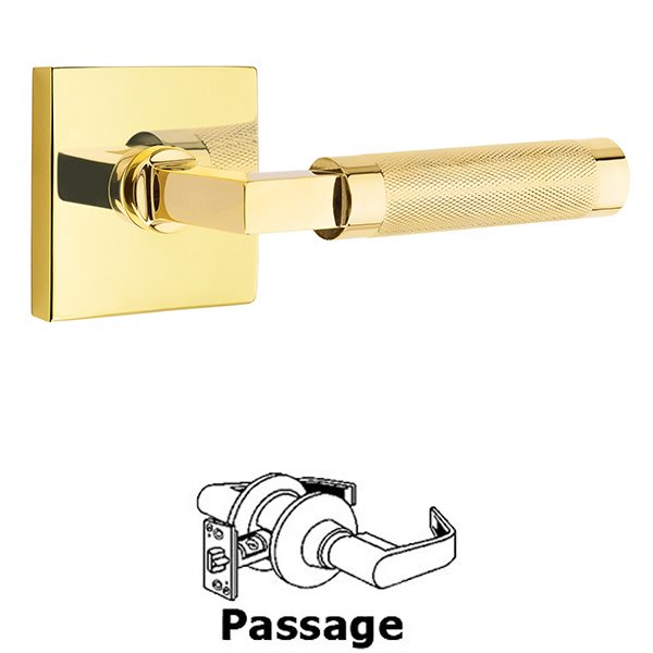 Passage Knurled Lever with L-Square Stem and Concealed Screws Square Rose in Unlacquered Brass