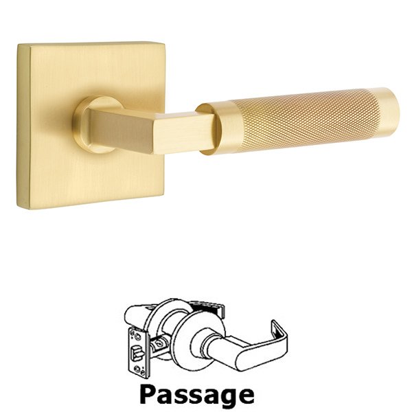 Passage Knurled Lever with L-Square Stem and Concealed Screws Square Rose in Satin Brass