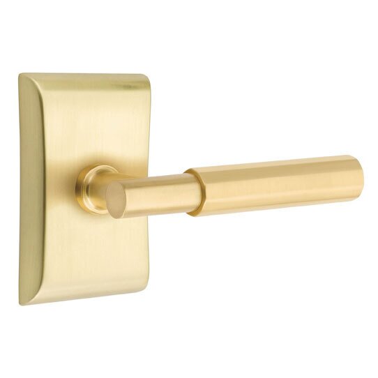 Passage Faceted Lever with T-Bar Stem and Concealed Screws Neos Rose in Satin Brass