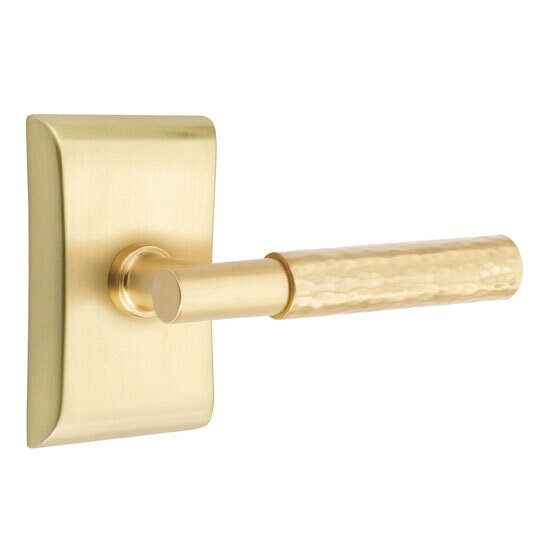 Passage Hammered Lever with T-Bar Stem and Concealed Screws Neos Rose in Satin Brass