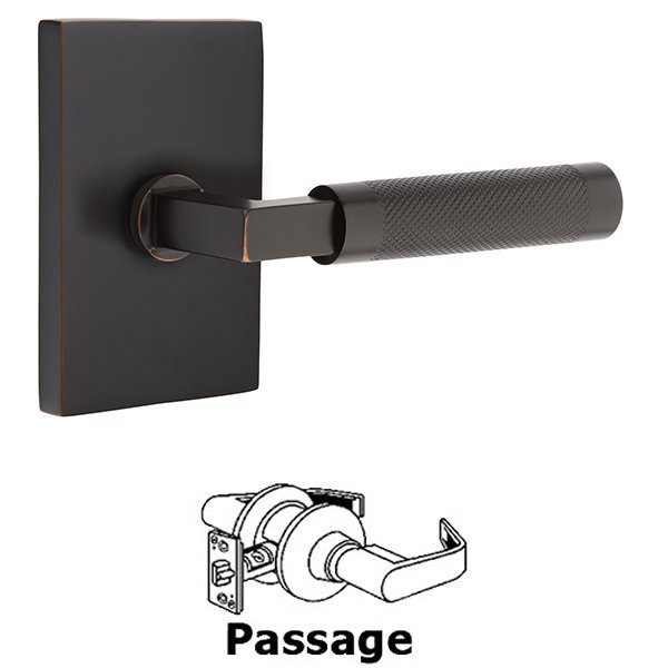 Passage Knurled Lever with L-Square Stem and Concealed Screws Modern Rectangular Rose in Oil Rubbed Bronze