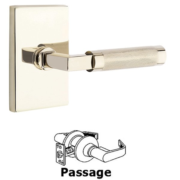 Passage Knurled Lever with L-Square Stem and Concealed Screws Modern Rectangular Rose in Polished Nickel