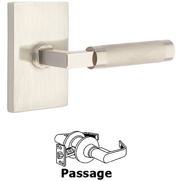 Passage Knurled Lever with L-Square Stem and Concealed Screws Modern Rectangular Rose in Satin Nickel