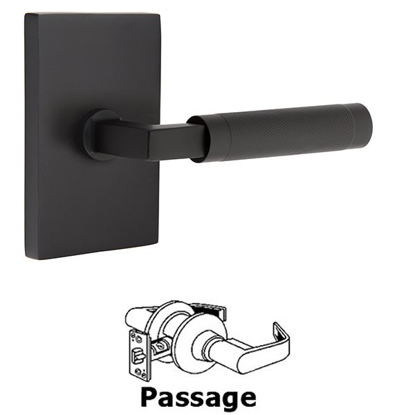 Passage Knurled Lever with L-Square Stem and Concealed Screws Modern Rectangular Rose in Flat Black