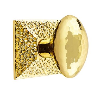 Privacy Hammered Egg Door Knob with Hammered Rose and Concealed Screws in Unlacquered Brass