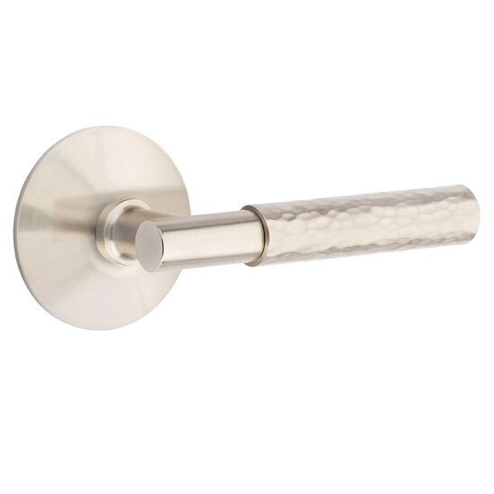 Privacy Hammered Lever with T-Bar Stem and Concealed Screws Modern Rose in Satin Nickel
