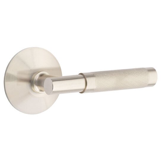 Privacy Knurled Lever with T-Bar Stem and Concealed Screws Modern Rose in Satin Nickel