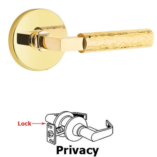 Privacy Hammered Lever with L-Square Stem and Concealed Screws Disc Rose in Unlacquered Brass