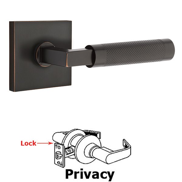 Privacy Knurled Lever with L-Square Stem and Concealed Screws Square Rose in Oil Rubbed Bronze