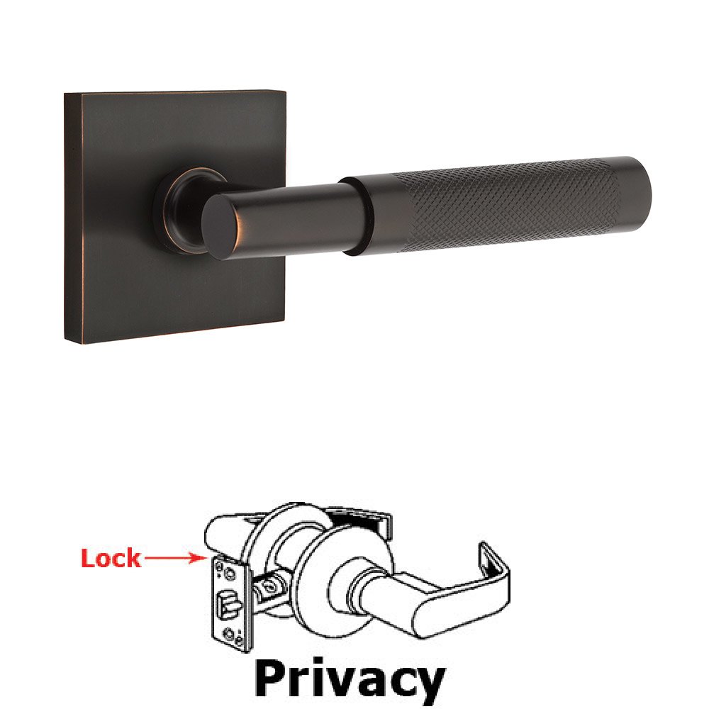 Privacy Knurled Lever with T-Bar Stem and Concealed Screws Square Rose in Oil Rubbed Bronze