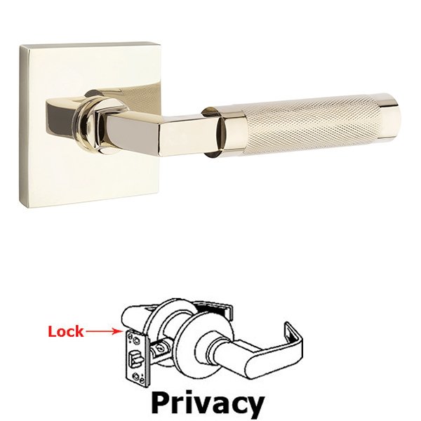 Privacy Knurled Lever with L-Square Stem and Concealed Screws Square Rose in Polished Nickel