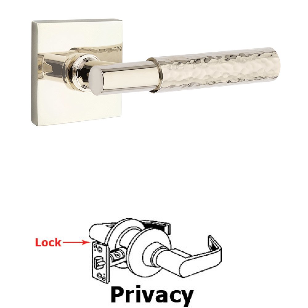 Privacy Hammered Lever with T-Bar Stem and Concealed Screws Square Rose in Polished Nickel