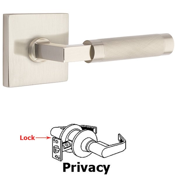 Privacy Knurled Lever with L-Square Stem and Concealed Screws Square Rose in Satin Nickel