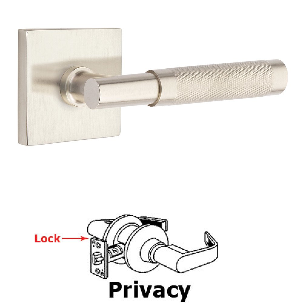 Privacy Knurled Lever with T-Bar Stem and Concealed Screws Square Rose in Satin Nickel