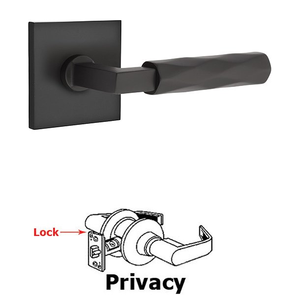 Privacy Tribeca Lever with L-Square Stem and Concealed Screws Square Rose in Flat Black