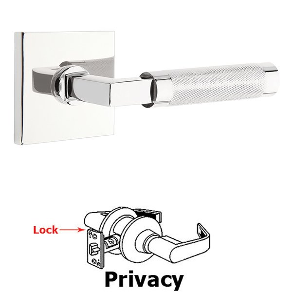 Privacy Knurled Lever with L-Square Stem and Concealed Screws Square Rose in Polished Chrome
