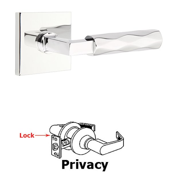Privacy Tribeca Lever with L-Square Stem and Concealed Screws Square Rose in Polished Chrome