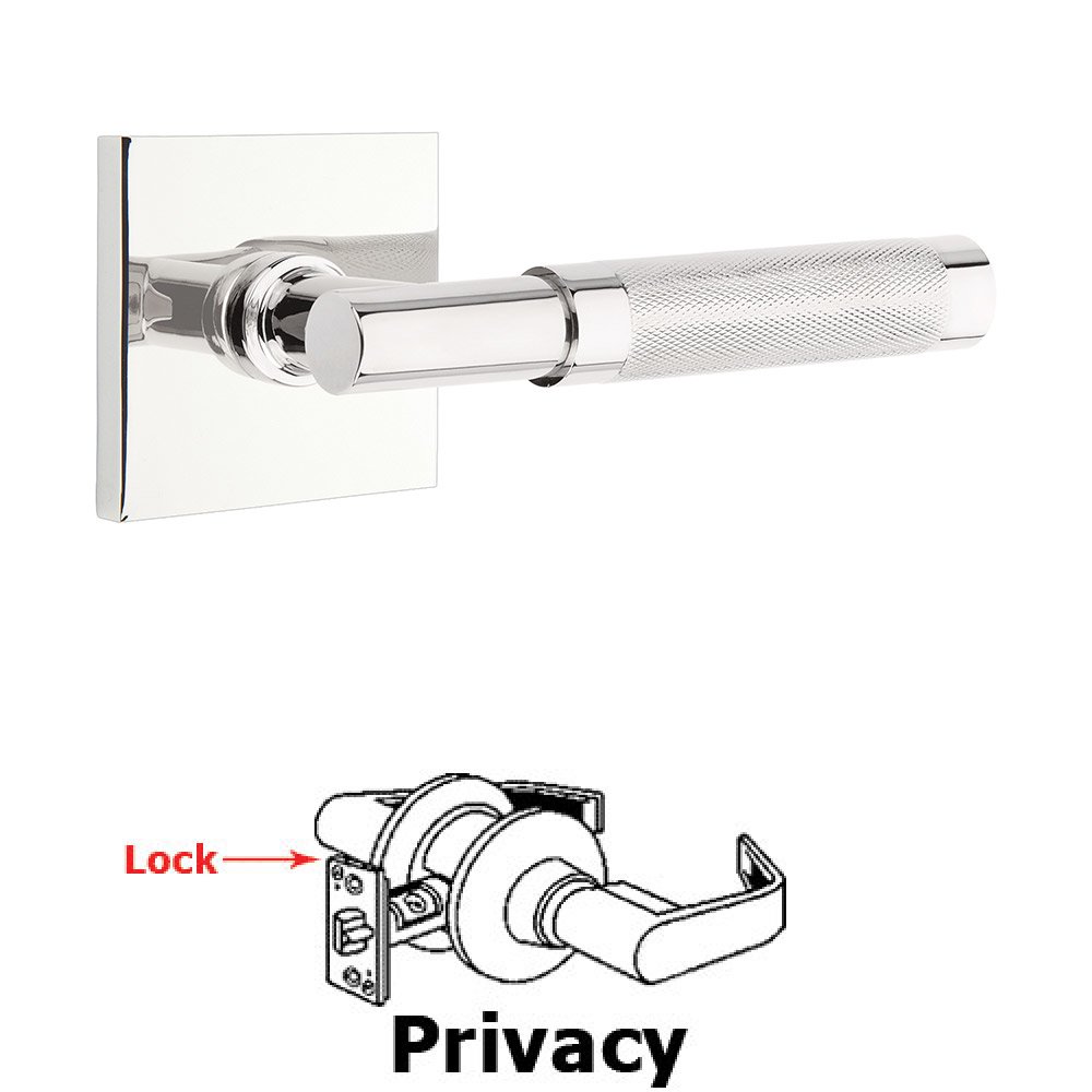 Privacy Knurled Lever with T-Bar Stem and Concealed Screws Square Rose in Polished Chrome