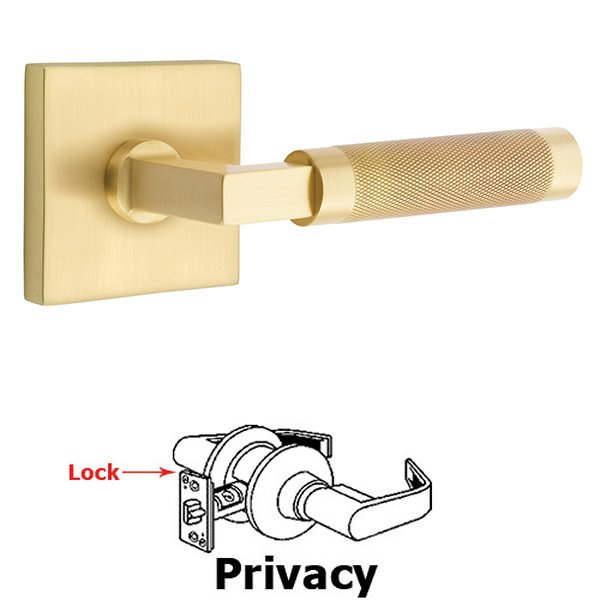 Privacy Knurled Lever with L-Square Stem and Concealed Screws Square Rose in Satin Brass
