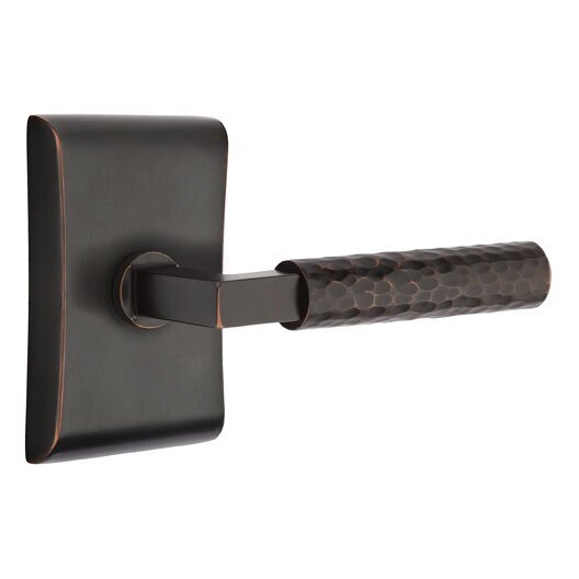 Privacy Hammered Lever with L-Square Stem and Concealed Screws Neos Rose in Oil Rubbed Bronze
