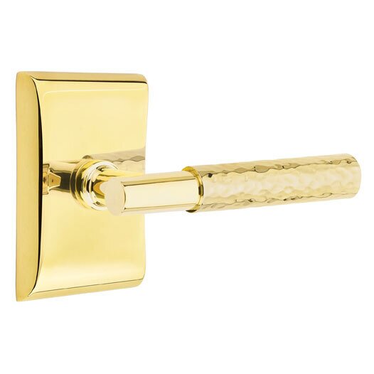 Privacy Hammered Lever with T-Bar Stem and Concealed Screws Neos Rose in Unlacquered Brass