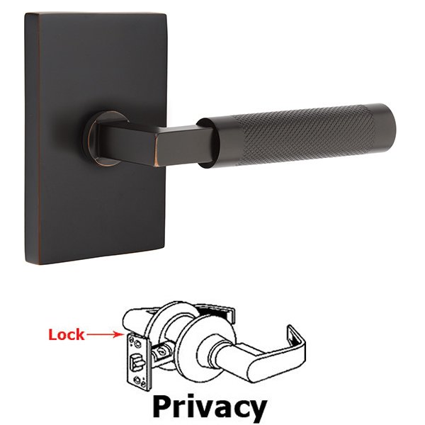 Privacy Knurled Lever with L-Square Stem and Concealed Screws Modern Rectangular Rose in Oil Rubbed Bronze