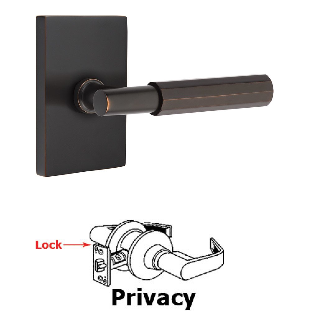 Privacy Faceted Lever with T-Bar Stem and Concealed Screws Modern Rectangular Rose in Oil Rubbed Bronze