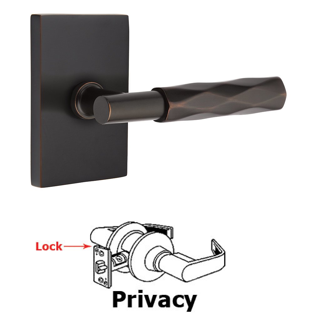 Privacy Tribeca Lever with T-Bar Stem and Concealed Screws Modern Rectangular Rose in Oil Rubbed Bronze