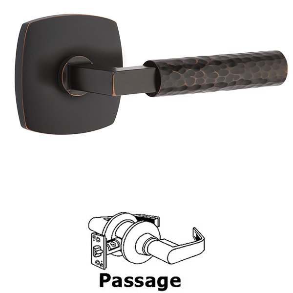 Passage Hammered Lever with L-Square Stem and Concealed Screws Urban Modern Rose in Oil Rubbed Bronze