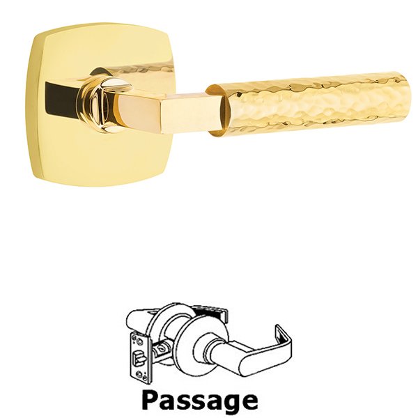 Passage Hammered Lever with L-Square Stem and Concealed Screws Urban Modern Rose in Unlacquered Brass