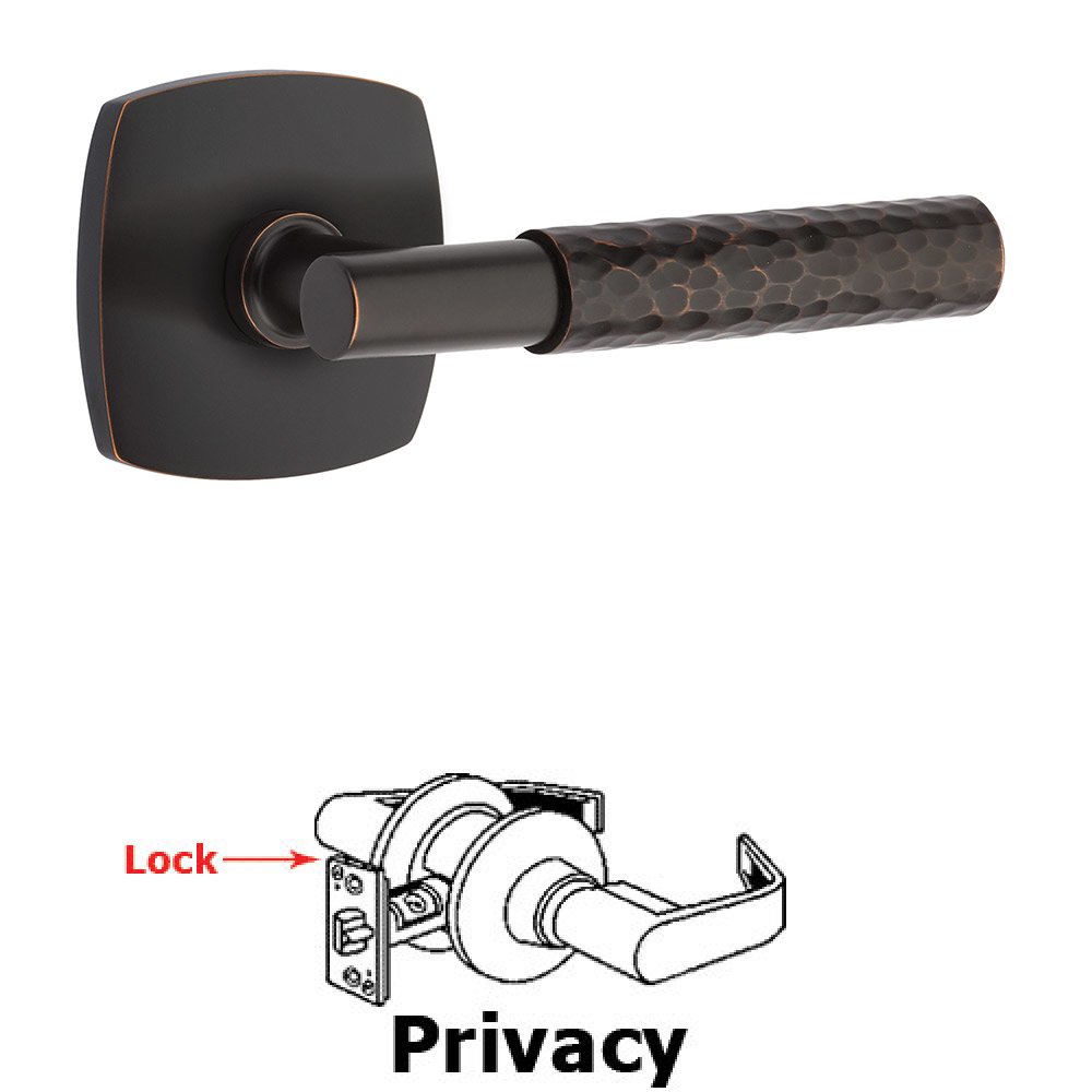 Privacy Hammered Lever with T-Bar Stem and Concealed Screws Urban Modern Rose in Oil Rubbed Bronze