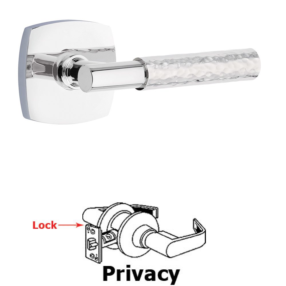Privacy Hammered Lever with T-Bar Stem and Concealed Screws Urban Modern Rose in Polished Chrome