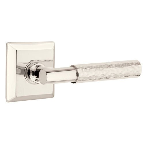 Passage Hammered Lever with T-Bar Stem and Concealed Screws Quincy Rose in Polished Nickel