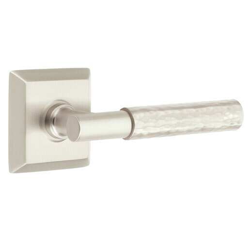 Passage Hammered Lever with T-Bar Stem and Concealed Screws Quincy Rose in Satin Nickel