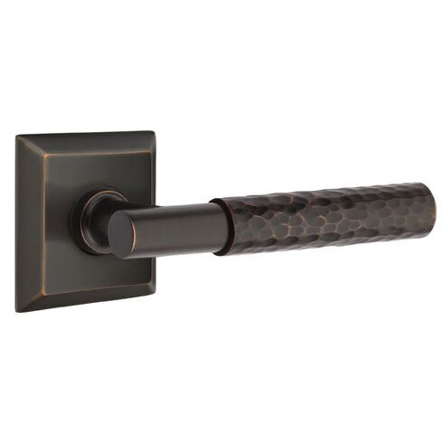 Privacy Hammered Lever with T-Bar Stem and Concealed Screws Quincy Rose in Oil Rubbed Bronze
