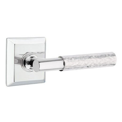 Privacy Hammered Lever with T-Bar Stem and Concealed Screws Quincy Rose in Polished Chrome