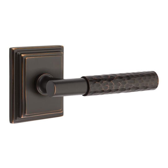 Privacy Hammered Lever with T-Bar Stem and Concealed Screws Wilshire Rose in Oil Rubbed Bronze