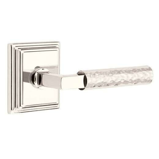 Privacy Hammered Lever with L-Square Stem and Concealed Screws Wilshire Rose in Polished Nickel