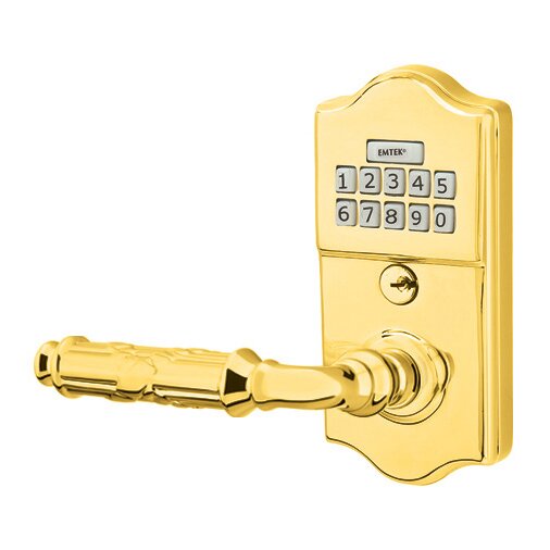 Ribbon & Reed Left Hand Classic Lever with Electronic Keypad Lock in Polished Brass