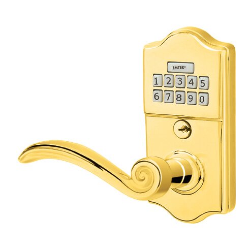 Elan Left Hand Classic Lever Storeroom Electronic Keypad Lock in Polished Brass