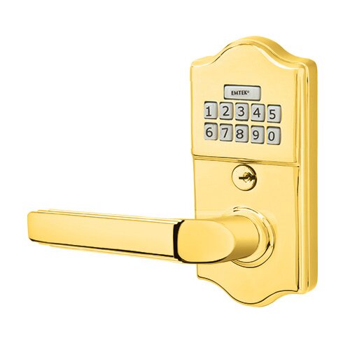 Milano Left Hand Classic Lever Storeroom Electronic Keypad Lock in Polished Brass